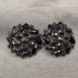 Signed Monet Earrings With Black Stones