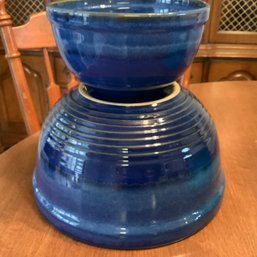 Pair Of Blue Glazed Mixing Bowls