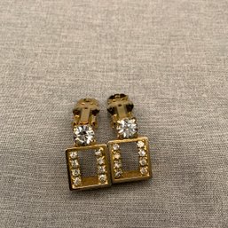 Earrings, Square Design Lined With Rhinestones And Open Center