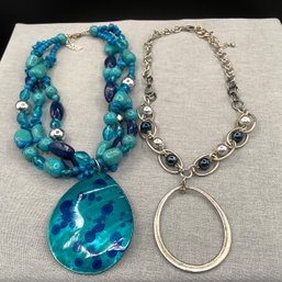 Pair Of Costume Necklaces Both With Bold Center Ovals