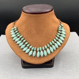 Necklace With Double Layer Marquis Cut Opaque Light Green Stones