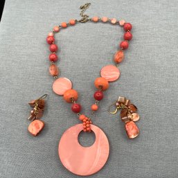 Coral Colored Necklace And Earrings