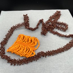 Tasmanian Appleseed Necklace And Wide Orange Beaded Stretch Bracelet