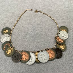 Necklace With 15 Warrior Coins In Multi Metal Colors