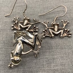 925 Sterling Silver Frog Earrings And Unique Wrap Around Ring