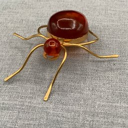 Signed Russian Baltic Amber Ant Brooch
