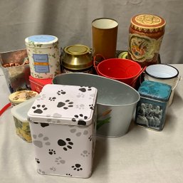 Tin Lot Including Cats, Tea, Wedgwood, White Horse Cellar And More
