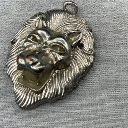 Bold Silver Toned Large Lion Head 3D Pendant