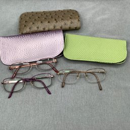 3 Pair Of Womens Prescription Eyeglasses And Glass Cases