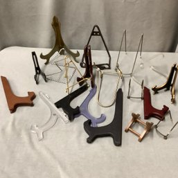 Plate Display Holders And Mini Easels For Pictures, Heavy Brass, Wire, Plastic And Wood