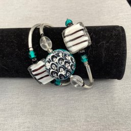 Bracelet, 3 Coils, In Colors Of Silver, White, Black, Clear And Turquoise