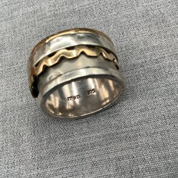 Signed Sterling Silver Spinner Ring, Two-tone With 2 Spinners