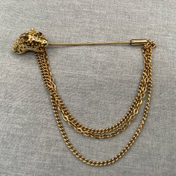 Rare Vintage Leopard Stick Pin With 3 Chains Connecting His Mouth To The End Of Pin