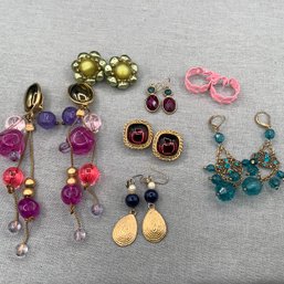 7 Pair Of Costume Earrings, Multicolors