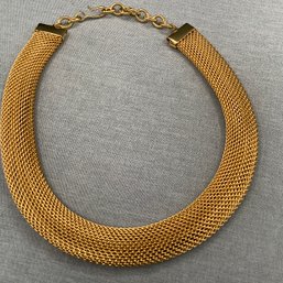 Signed Monet Wide Mesh Gold Tone Necklace