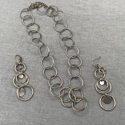 Vintage Wide Linked Necklace And Matching Dangle Earrings