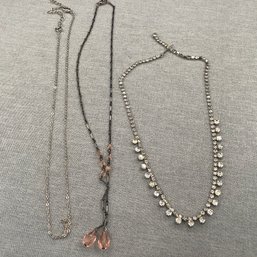 3 Costume Necklaces - Crystal, Rhinestone And Silver Tone