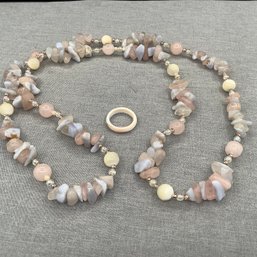 Tumbled Rose Quartz Necklace And Smooth Shell Ring