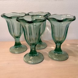 Set Of 4 Green Vintage Ice Cream Sundae Glasses