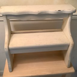 4 Step Wooden Step Stool With Painted Flowers On Sides