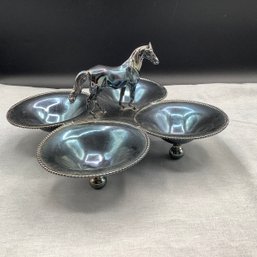 Horse Figurine 4 Well Condiment Dish, Silver Quadrupleplate