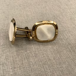 Cufflinks, Gold Color With White Center, Signed With Maker's Mark On Back