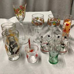 Numerous Glasses And Tumblers, Christmas, Holidays, Cats, Coca Cola, Fish