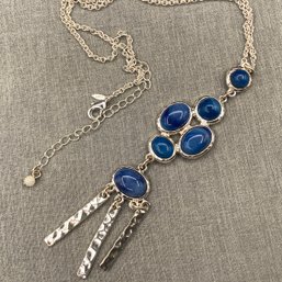 Avon NWT Necklace With Blue Stones, Silver Toned Chain