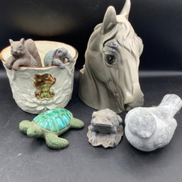 Horse And Frog Planters, 2 Pot Hangars, Concrete Small Bird, Frog And Turtle Small Decor