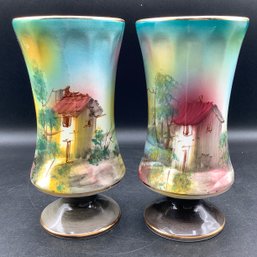 Pair Of Vintage Hand Painted Vases Made In Portugal