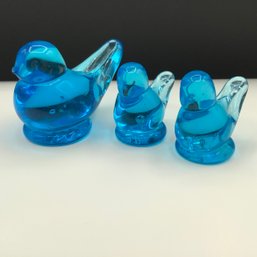 3 Ron Ray Signed Art Glass Bluebirds,  All Signed And Dated