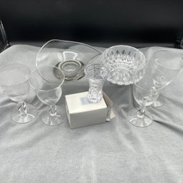Art Crystal Ruffled Bowl By Silver Smiths, Set Of 4 Art Wine Glasses, Cut Crystal Bowl, New In Box Mikasa Vase