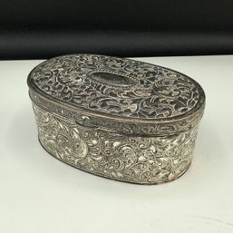 Small Metal Jewelry Box With Chasing And Repousse Leaf Design