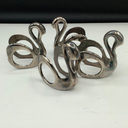 Set Of 4 MCM Silver Plate Swan Napkin Rings