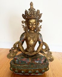 Tibetan Buddhism Bronze Cloisonne Guan Yin Kwan-yin Buddha Statue, Daming Xuande Nianzhi Mark