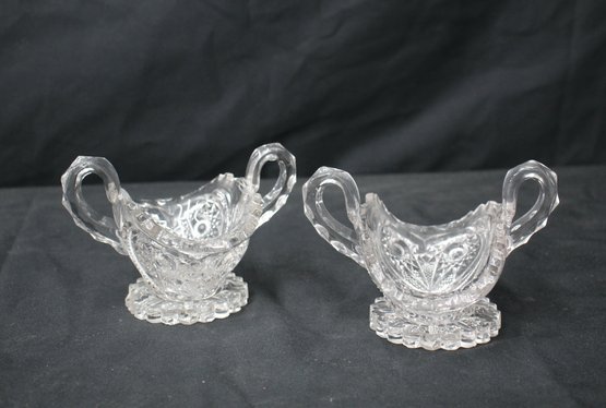 2 Vintage Cut Glass Sawtooth Edge And Loop Handle Service Dishes