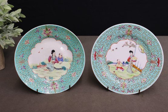 Pair Of World Famous Chintehchen Hand-Painted Porcelain Plates