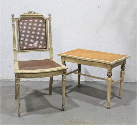 Vintage Cane Seat/back Chair & Vintage Cane Top Side Table