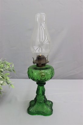 Vintage Green Glass Oil Lamp