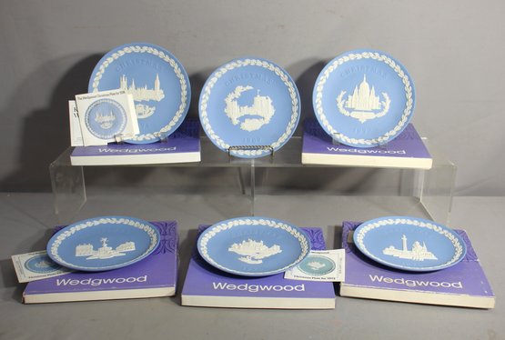 Set Of 6 Vintage Wedgwood Jasperware Holiday Plates In Original Box