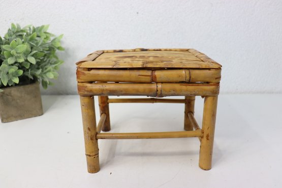Vintage Scorched Bamboo And Rattan Plant Stand Table Riser