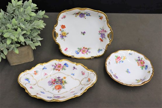 Group Lot Of 3 Hand-Painted Edelstein Maria-Theresia  Bavarian Porcelain Serving Dishes