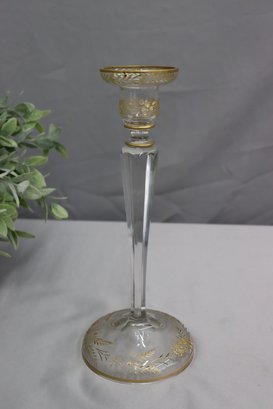 Vintage Etched And Gold Embossed Glass Candlestick