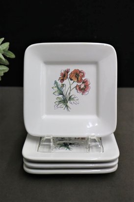 Group Lot Of 4 Square Plates Flower Sketch By Room Creative