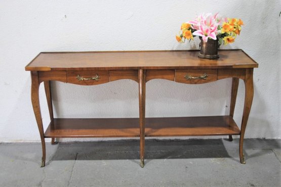 French Provincial Carved Walnut Long Console Table