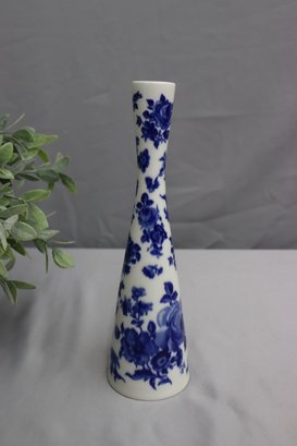 Vintage Lindner Bavarian Porcelain Cobalt Blue Roses On White Bud Vase