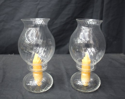 Pair Of Classic  Glass Hurricane Candle Holders