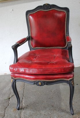Antique Louis XV Style Red Leather Armchair