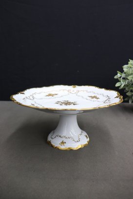 Vintage Reichenbach Porcelain Pedestal Cake Stand With Gold Floral Motif