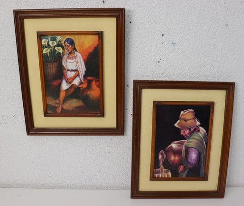 Two Doublewood Framed Scenic Portraits Of Latino Woman And Man